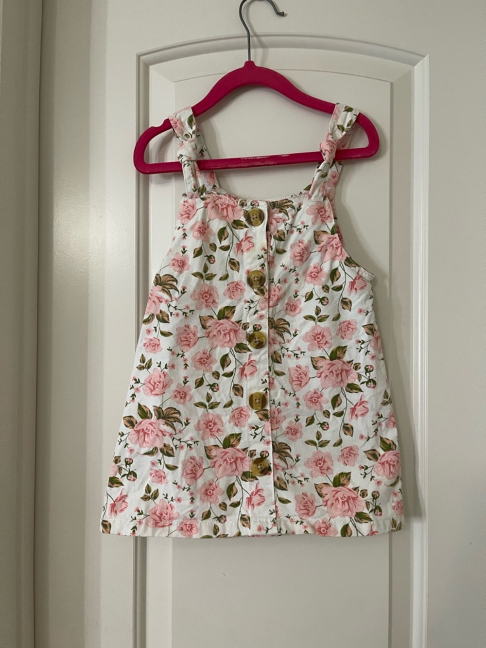 🎀Little Lass White Sundress Top with Pink Rose Print